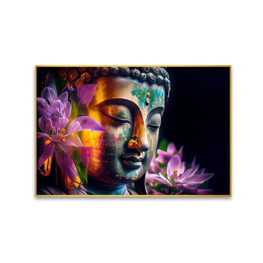 Floral Nirvana Buddha Canvas Wall Painting With Frame