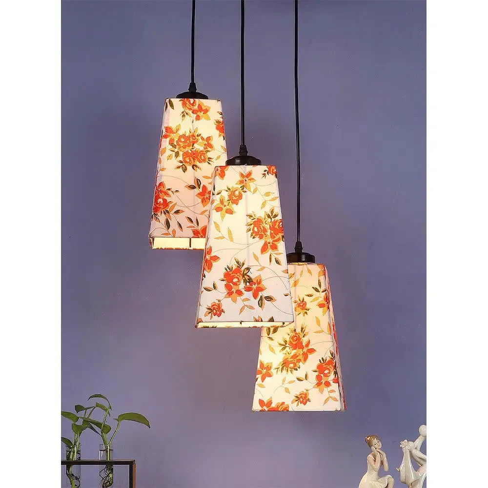 Floral PAttern Cotton Pyramid Hanging Lights