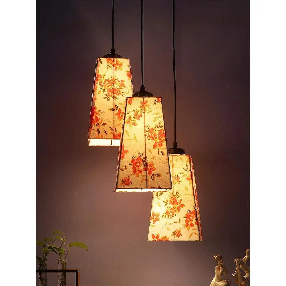 Floral PAttern Cotton Pyramid Hanging Lights