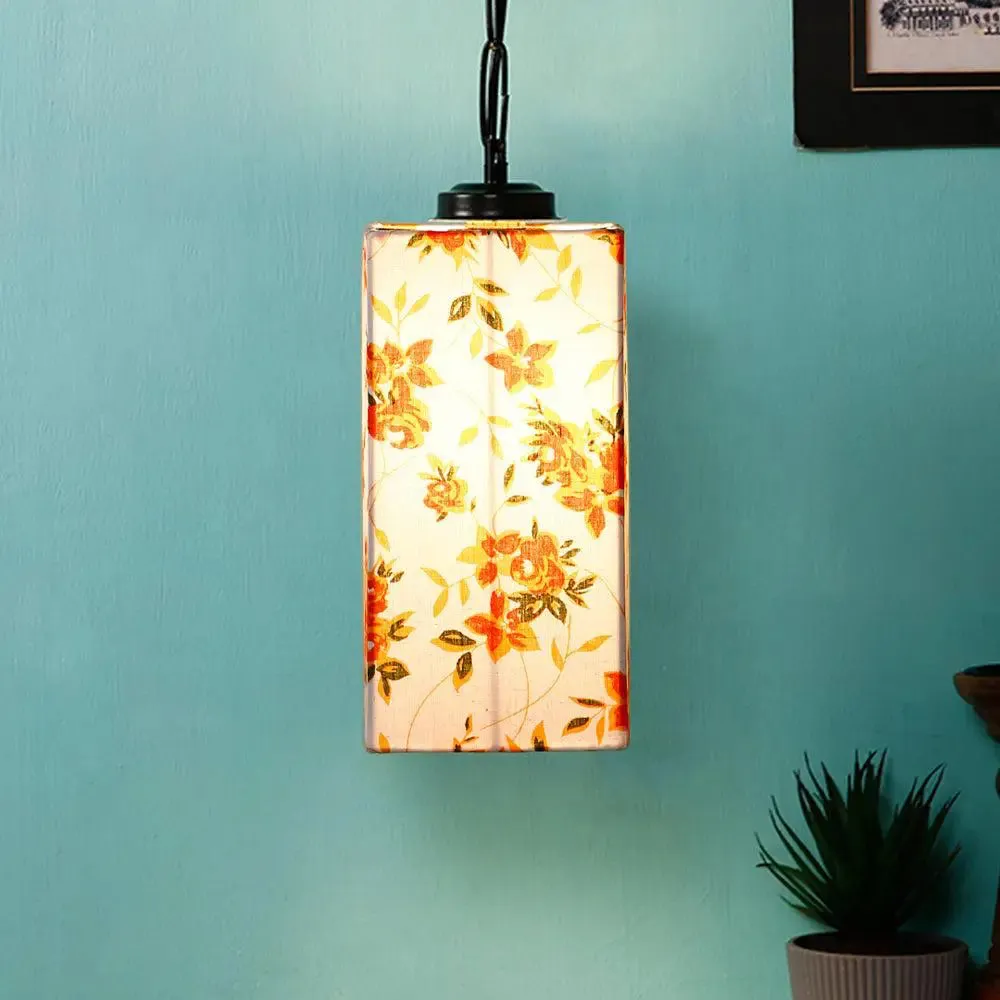 Floral Pattern Multicolor Cotton Square Hanging Light