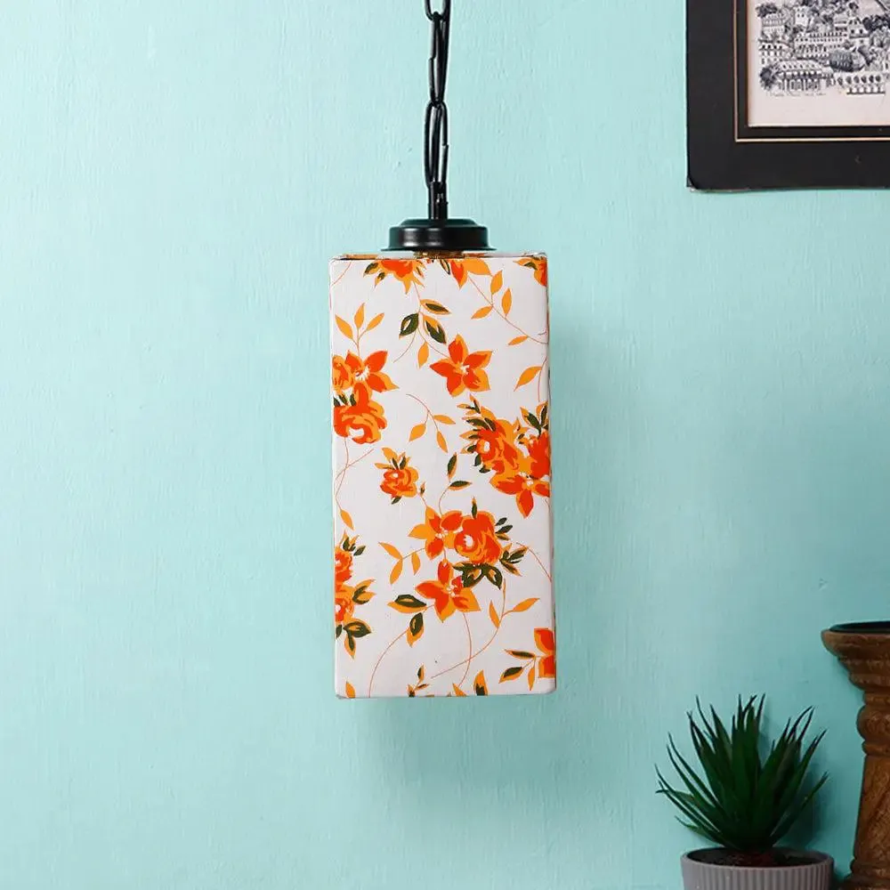 Floral Pattern Multicolor Cotton Square Hanging Light