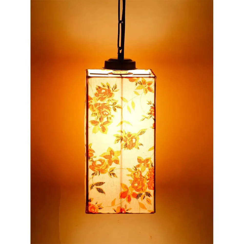 Floral Pattern Multicolor Cotton Square Hanging Light