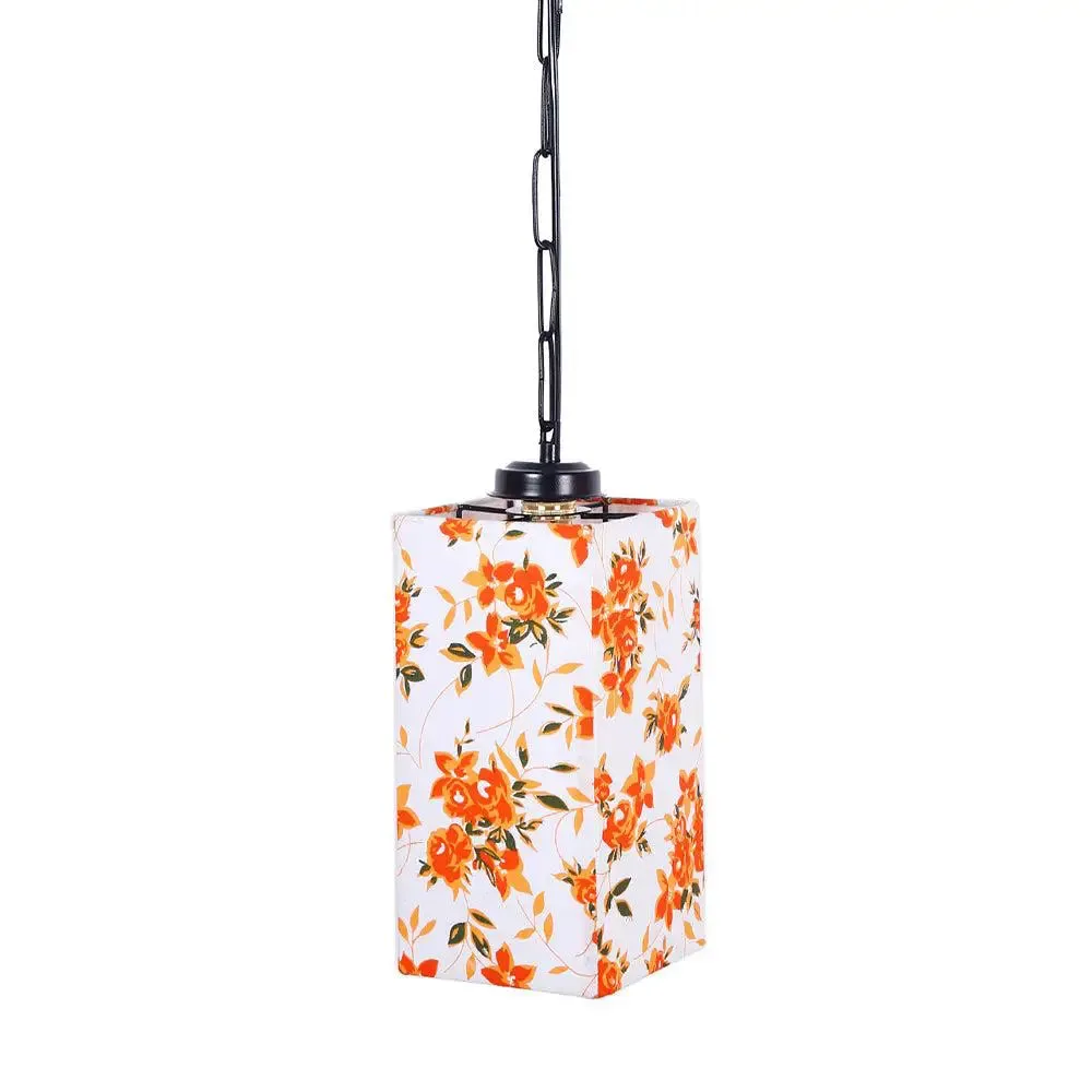 Floral Pattern Multicolor Cotton Square Hanging Light
