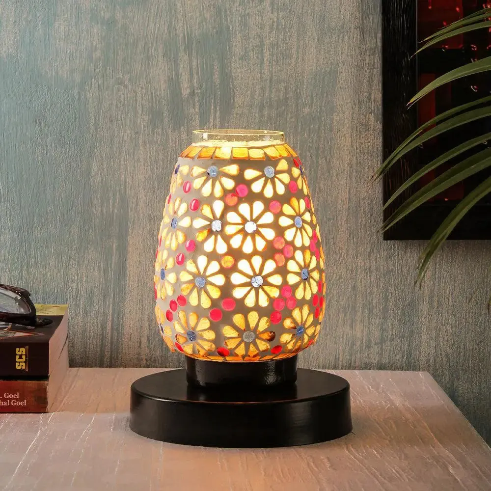 Floral Pattern Multicolor Mosaic Table Lamp