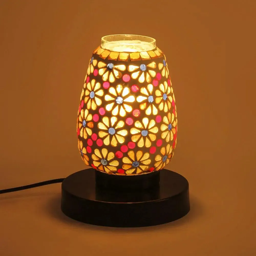 Floral Pattern Multicolor Mosaic Table Lamp