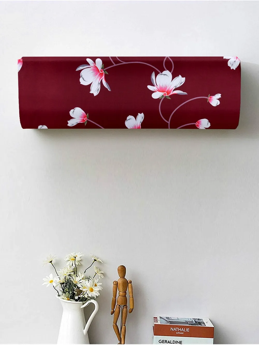 Floral Printed Maroon Split Ac Cover 1 Ton