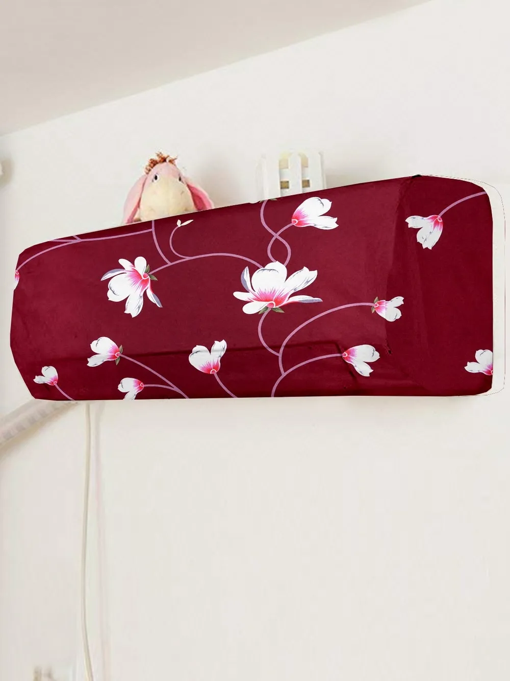 Floral Printed Maroon Split Ac Cover 1 Ton