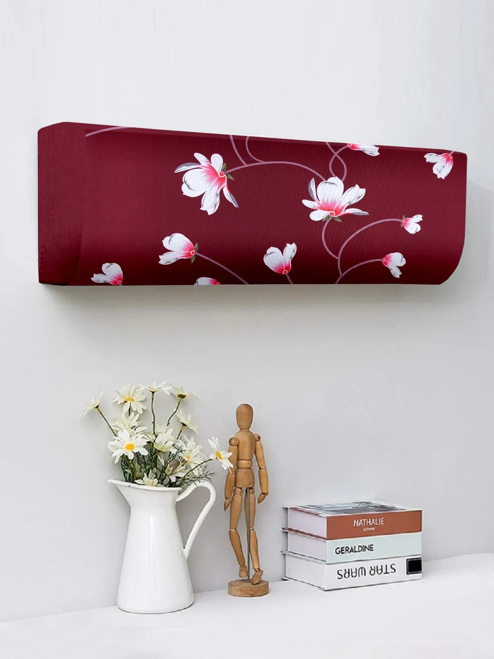 Floral Printed Maroon Split Ac Cover 1 Ton