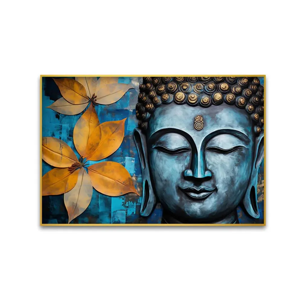 Floral Serenity Buddha Amidst the Blossoms Canvas Painting With Frame