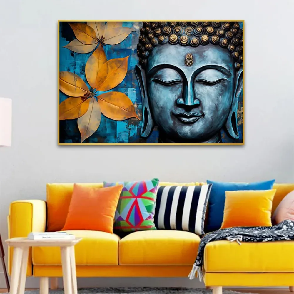 Floral Serenity Buddha Amidst the Blossoms Canvas Painting With Frame