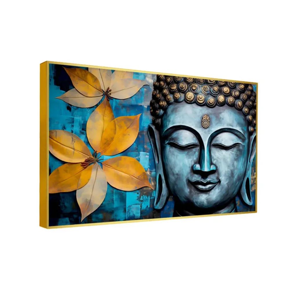 Floral Serenity Buddha Amidst the Blossoms Canvas Painting With Frame