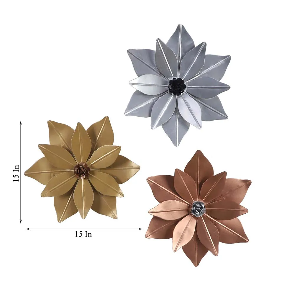 Floral Shape Crafted Decorative Metal Wall Art Set Of 3
