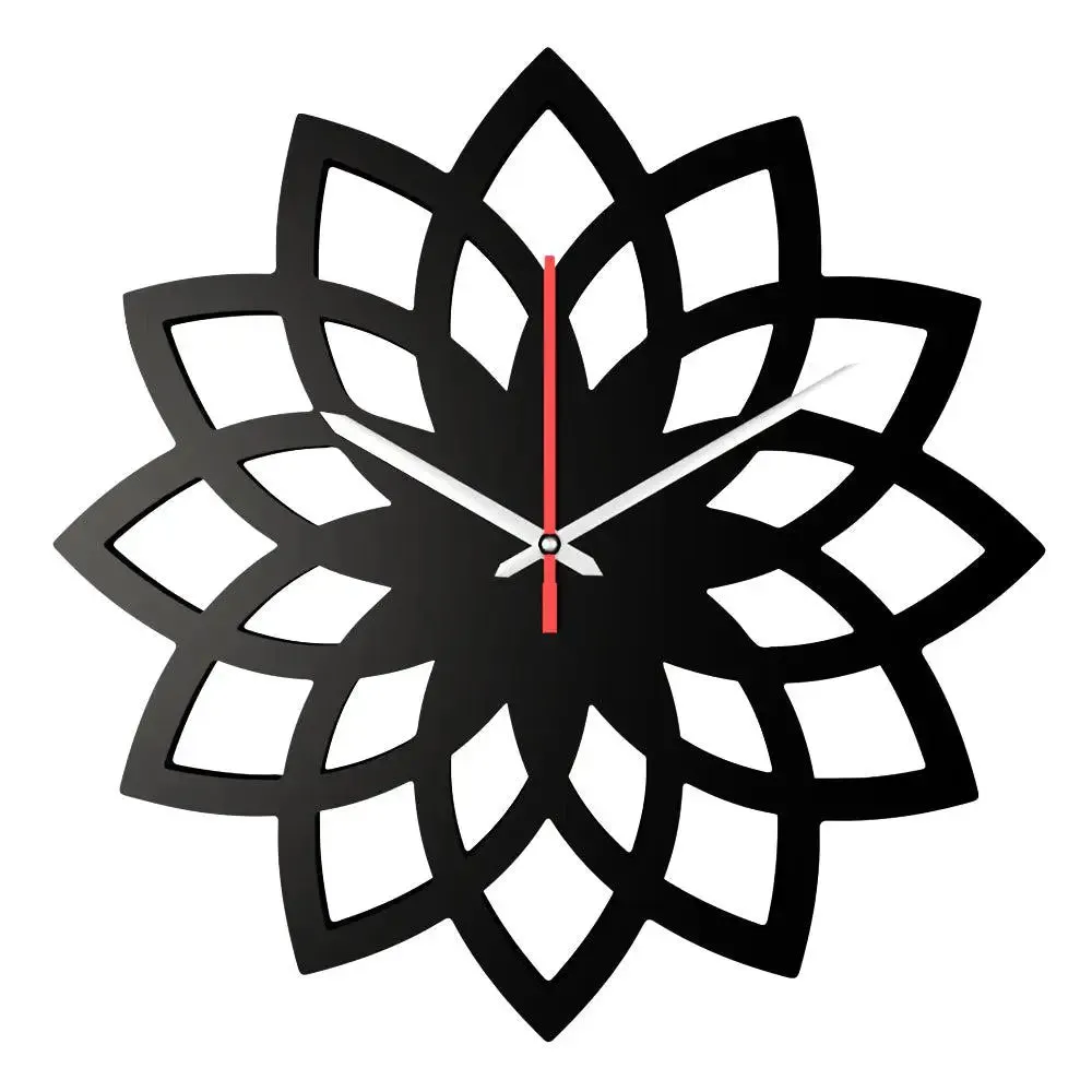 Floral Shape in Black Color Wooden Wall Clock