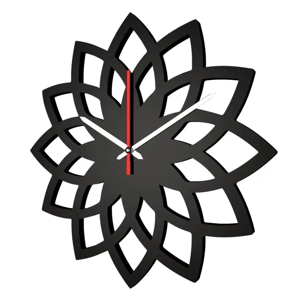 Floral Shape in Black Color Wooden Wall Clock
