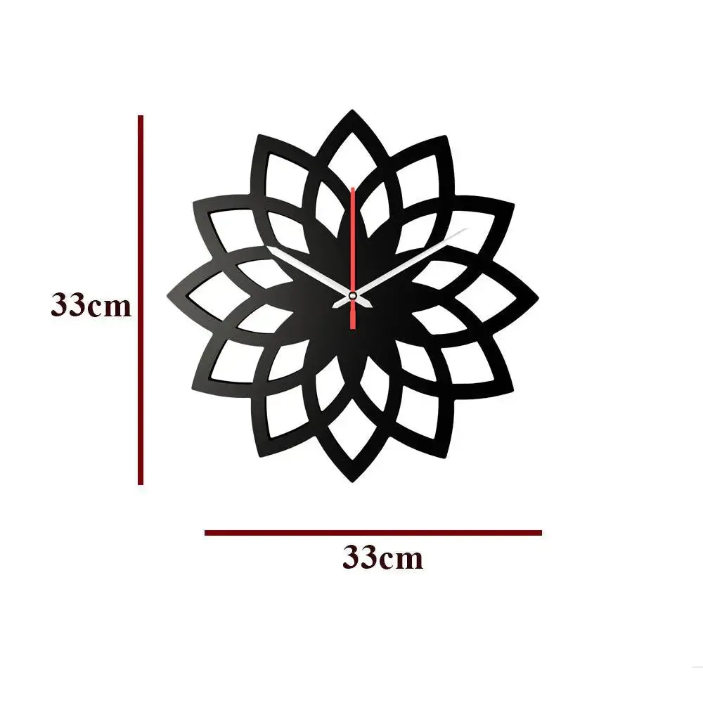 Floral Shape in Black Color Wooden Wall Clock