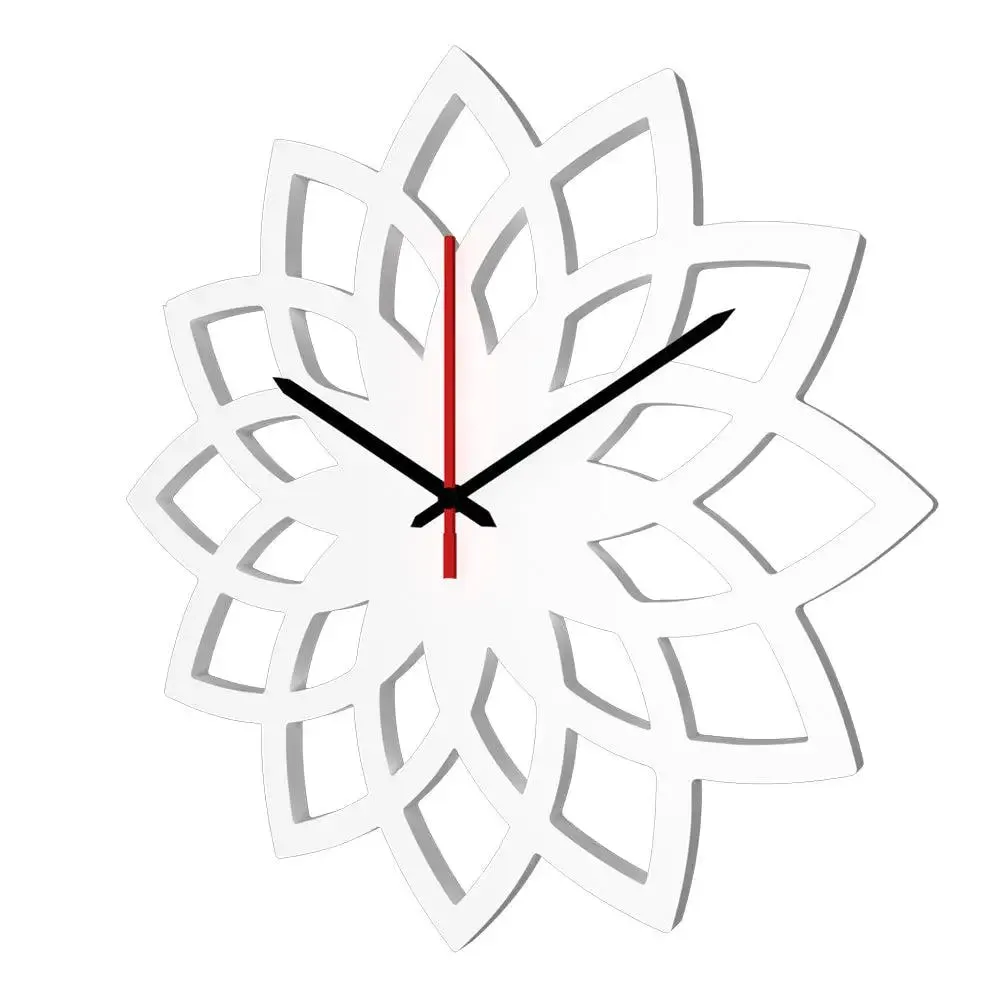 Floral Shape in White Color Wooden Wall Clock