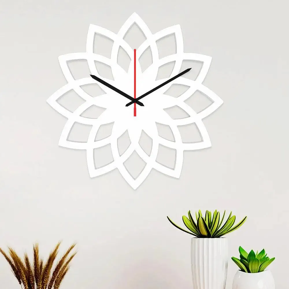 Floral Shape in White Color Wooden Wall Clock