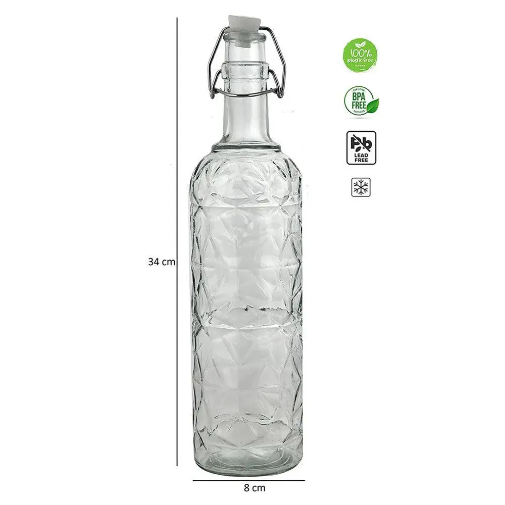 Floral Textured Crystal Transparent Glass Water Bottles Set Of 3
