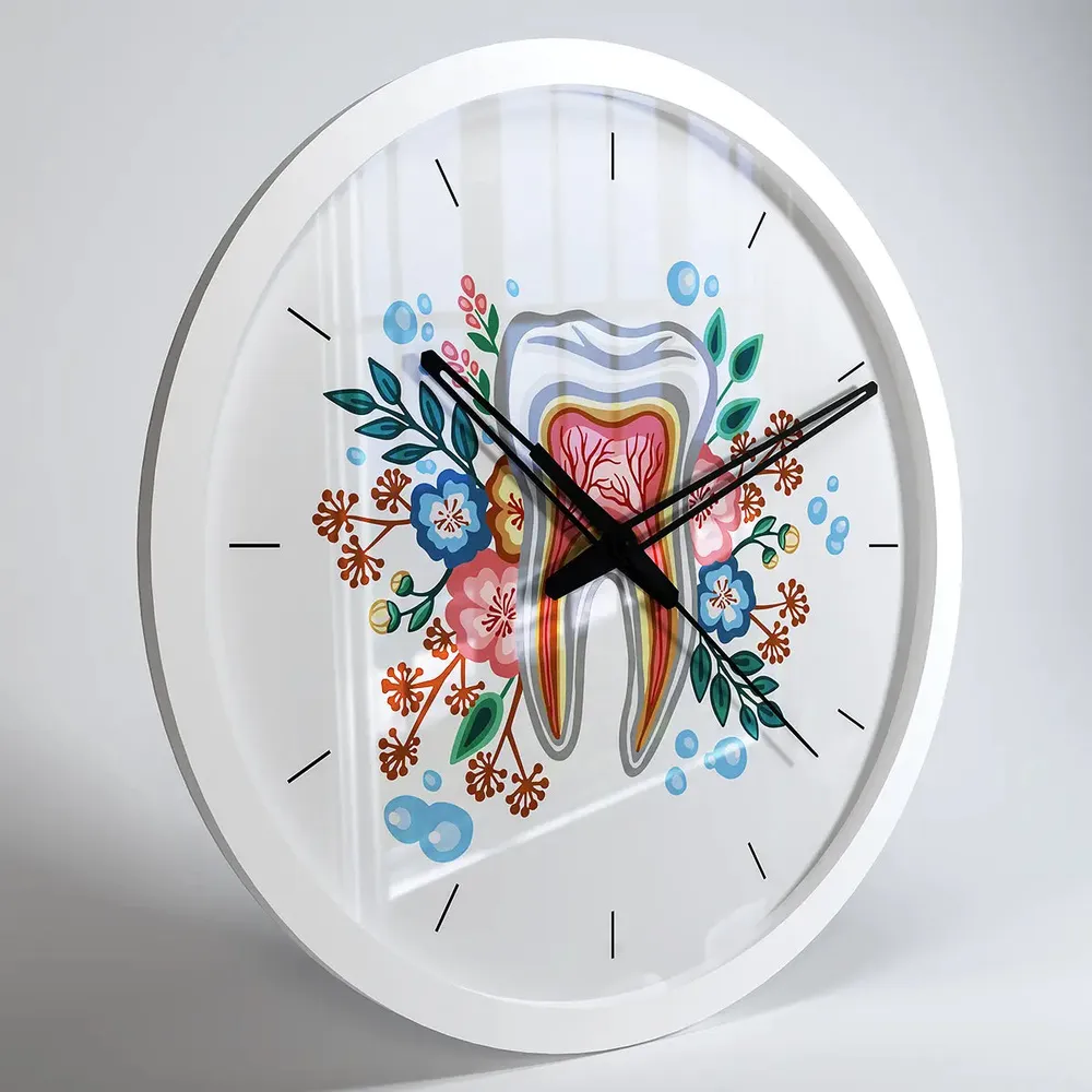 Floral Tooth Dentist Office Wall Clock Black