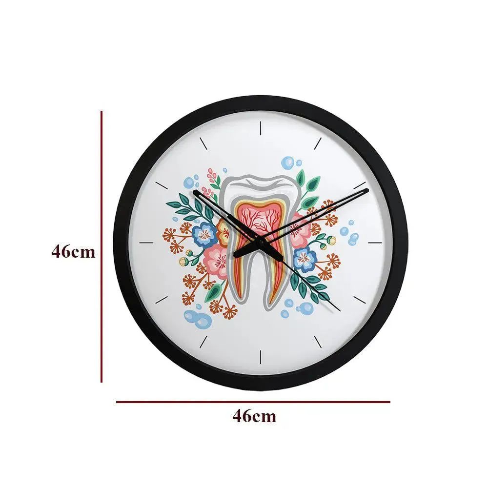 Floral Tooth Dentist Office Wall Clock Black