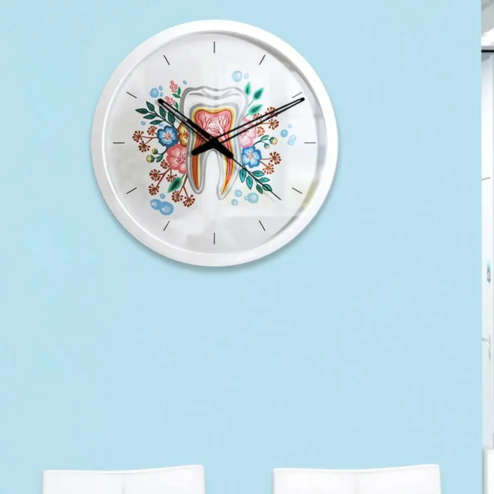 Floral Tooth Dentist Office Wall Clock Black