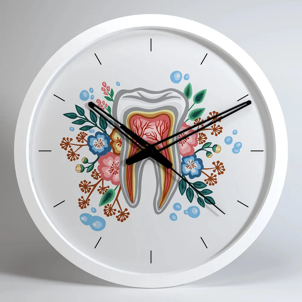 Floral Tooth Dentist Office Wall Clock Black