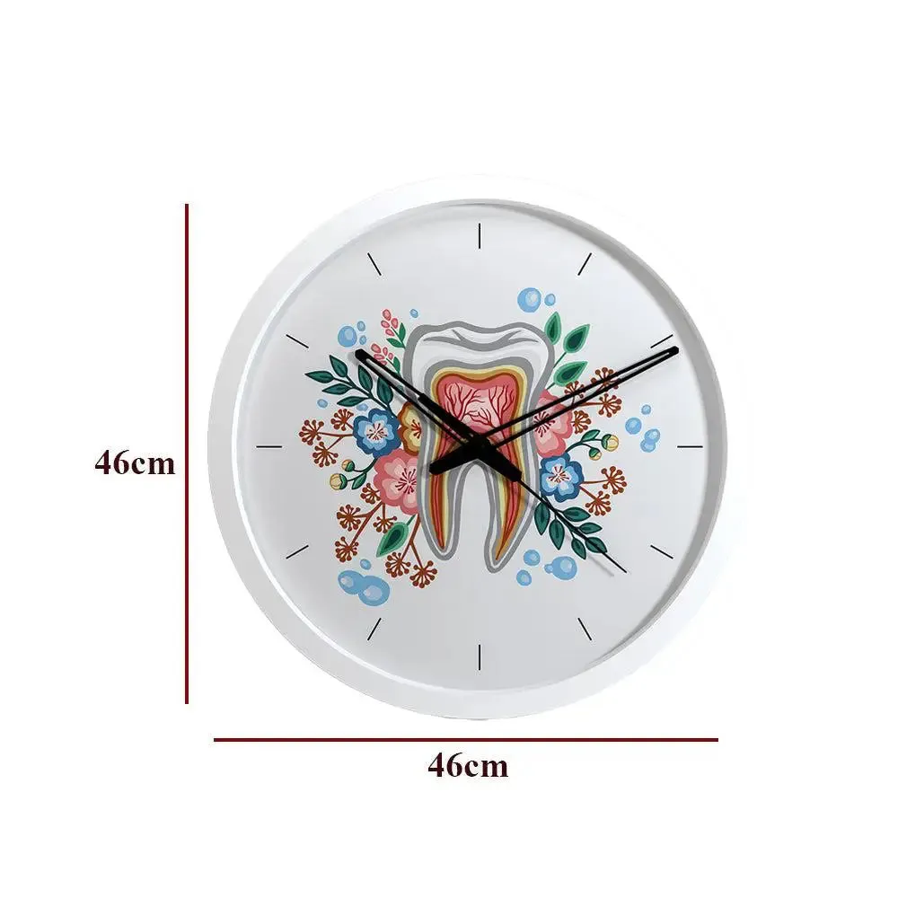 Floral Tooth Dentist Office Wall Clock Black