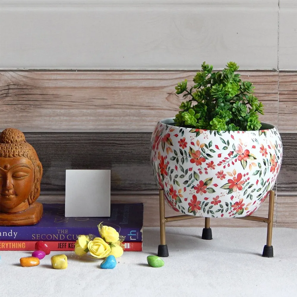 Floral Vine Printed Superior-quality Indoor Metal Plant Stand with Pot Single Piece