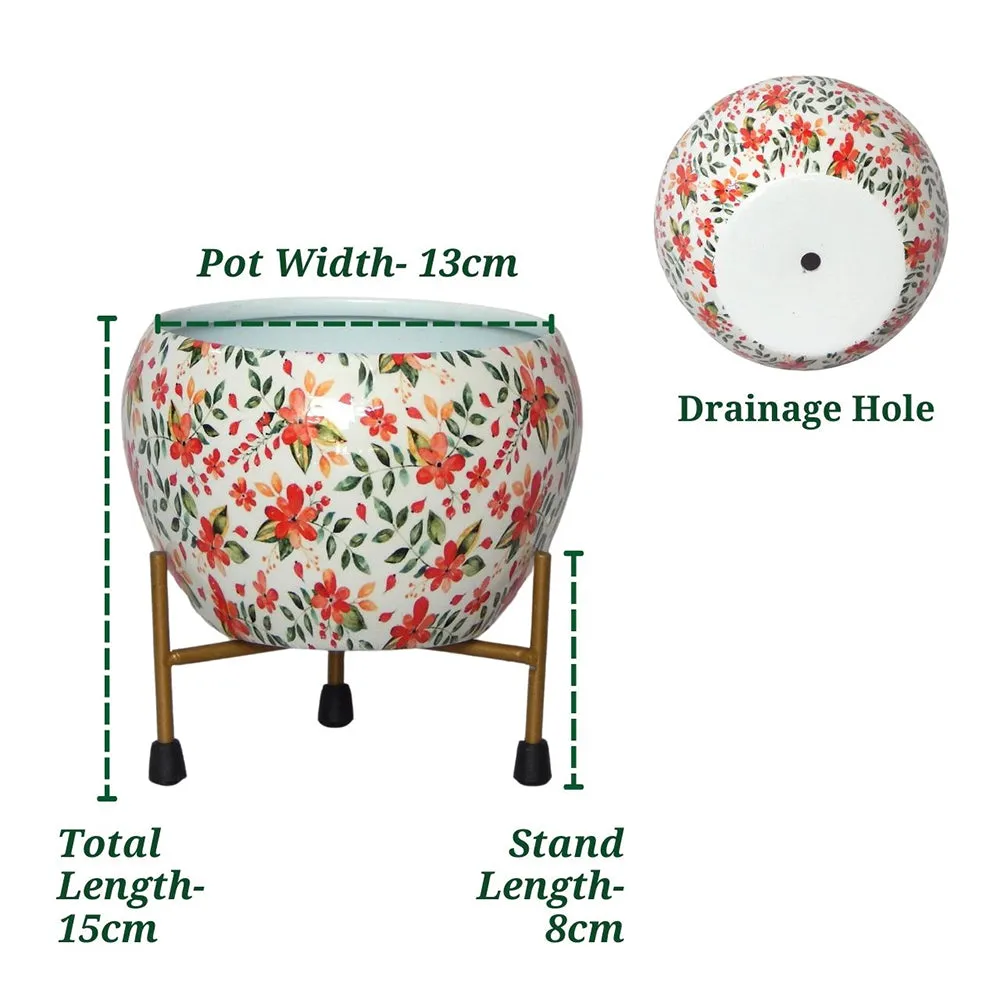 Floral Vine Printed Superior-quality Indoor Metal Plant Stand with Pot Single Piece