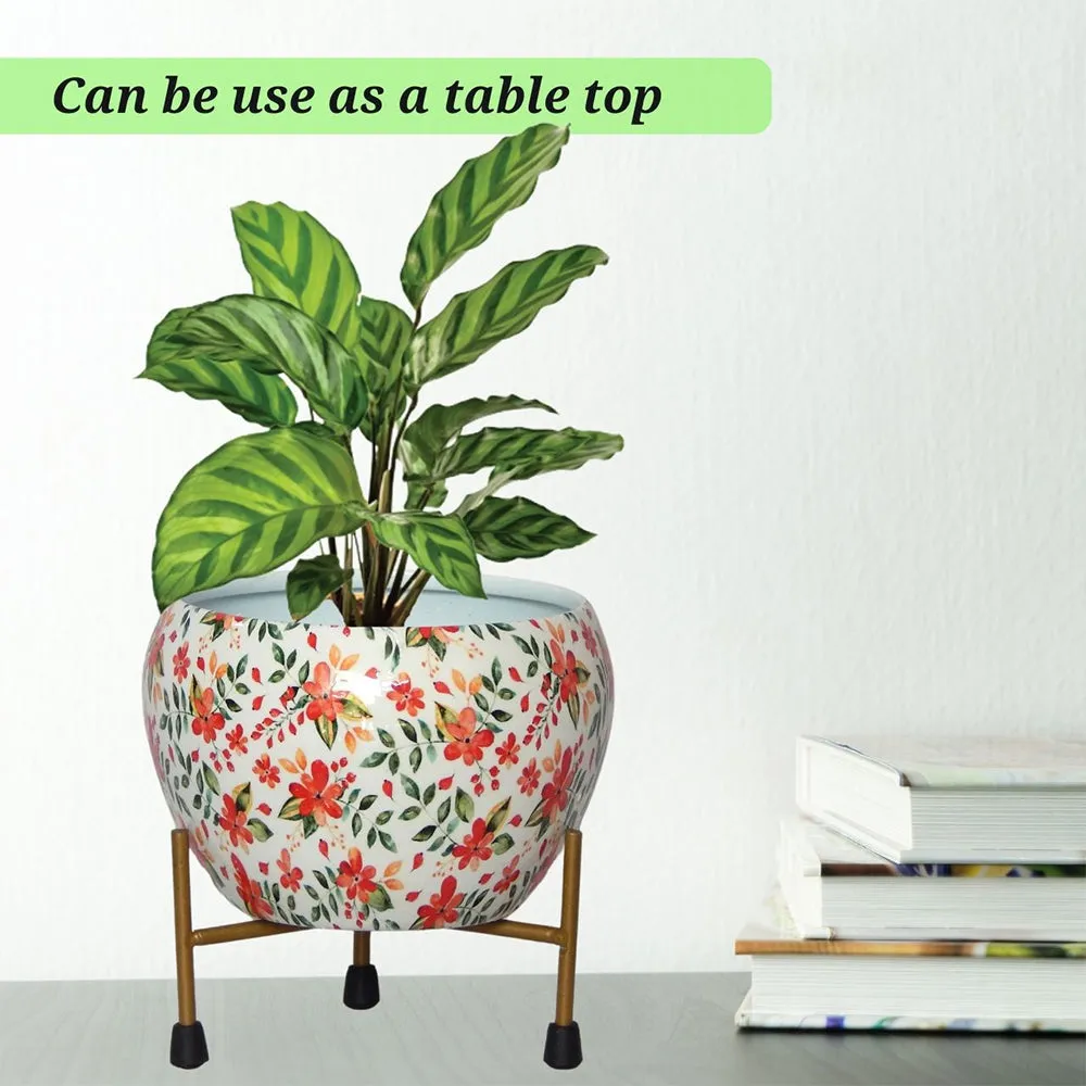 Floral Vine Printed Superior-quality Indoor Metal Plant Stand with Pot Single Piece