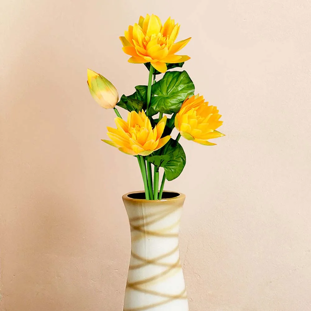 Florescent Yellow Artificial Lotus Lily Flower Bunch