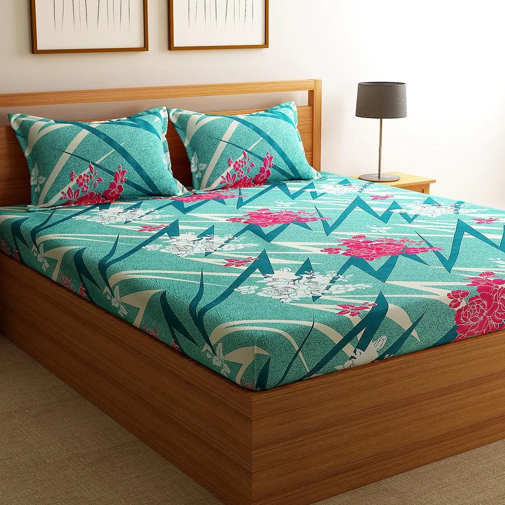 Florida Polycotton Double Bed Sheet with Pillow Covers Queen