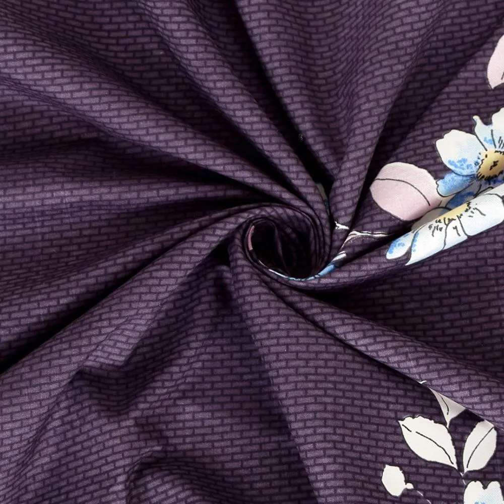 Florida Polycotton Single Floral Purple Bedsheet with Pillow Cover