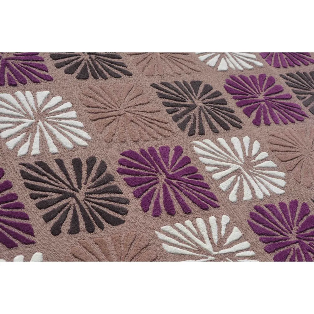 Flower Blocked Designer Purple & Brown Tufted Area Carpet 3X5ft