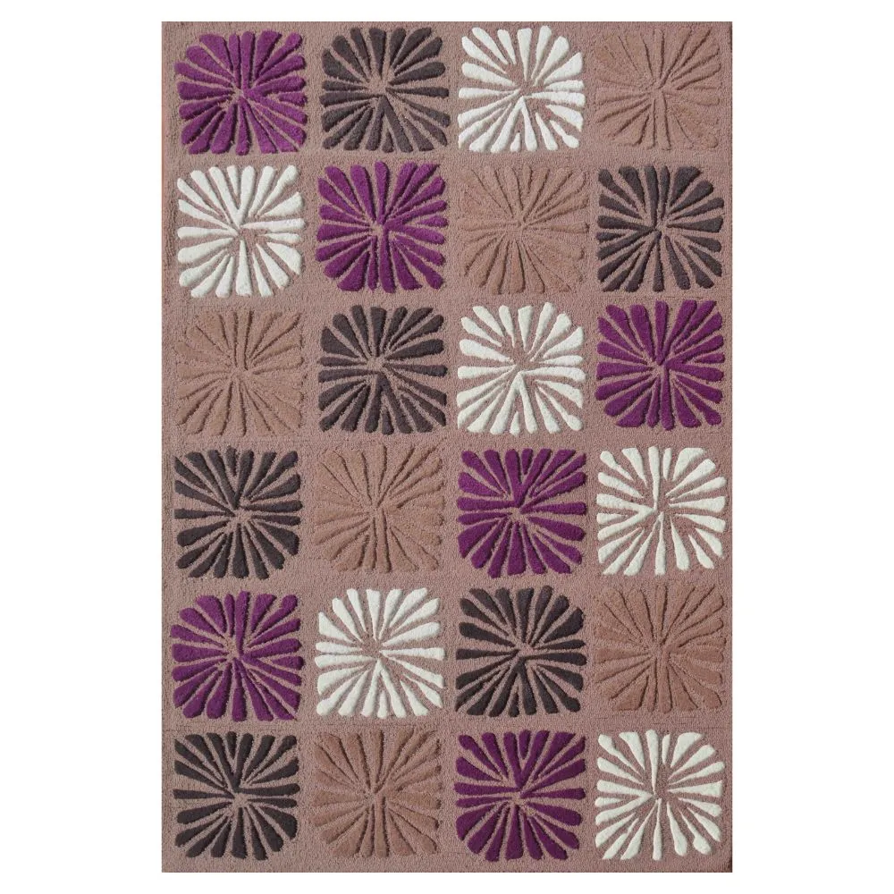 Flower Blocked Designer Purple & Brown Tufted Area Carpet 3X5ft