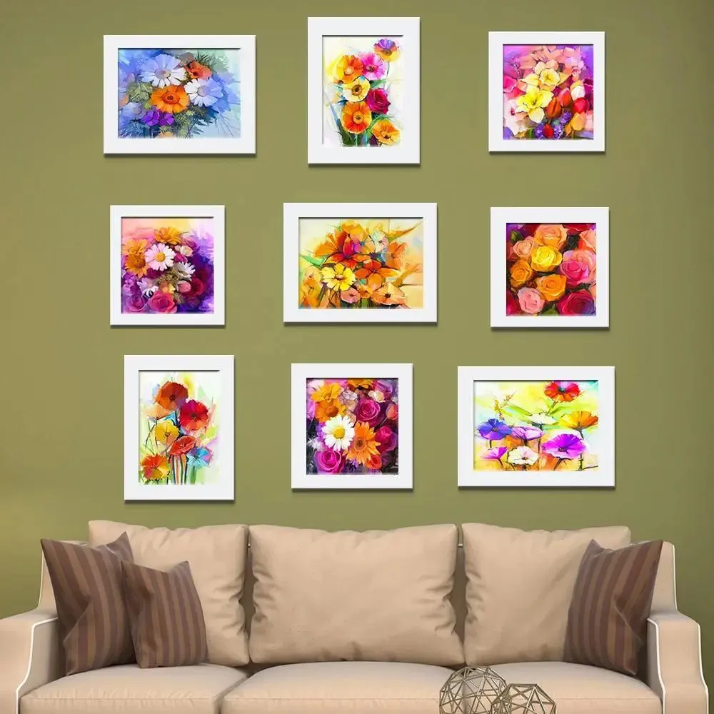 Flower Bunch Floral Wall Photo Frame Collage Set of 9