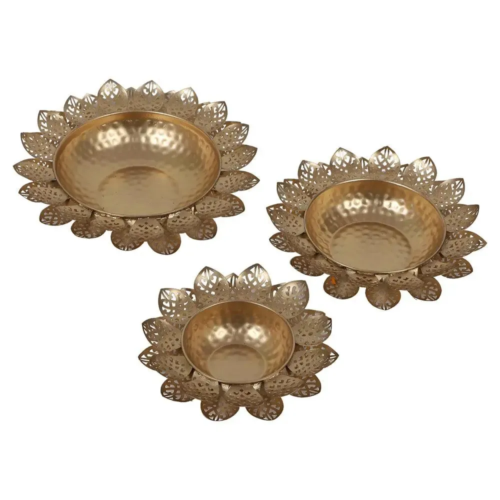 Flower Cut Designer Urli Bowls Set of 3 for Home Entrance
