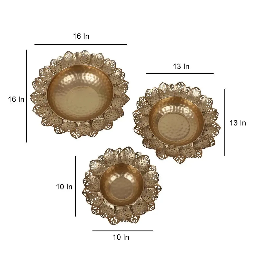 Flower Cut Designer Urli Bowls Set of 3 for Home Entrance