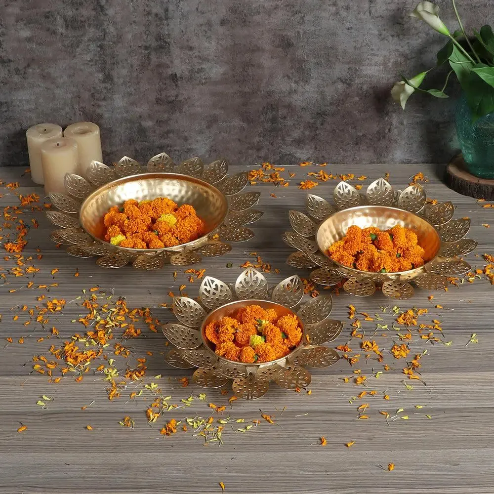 Flower Cut Designer Urli Bowls Set of 3 for Home Entrance