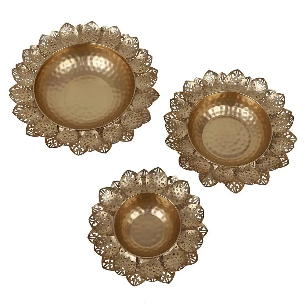 Flower Cut Designer Urli Bowls Set of 3 for Home Entrance