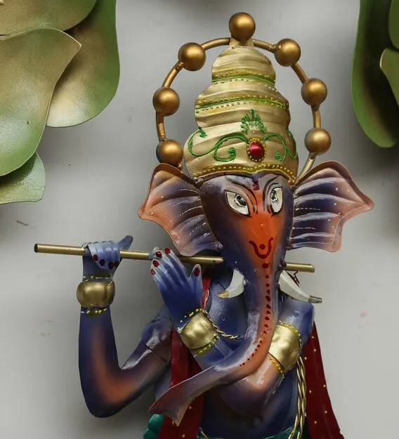 Flower Decorated Ganesha LED Metal Wall Art