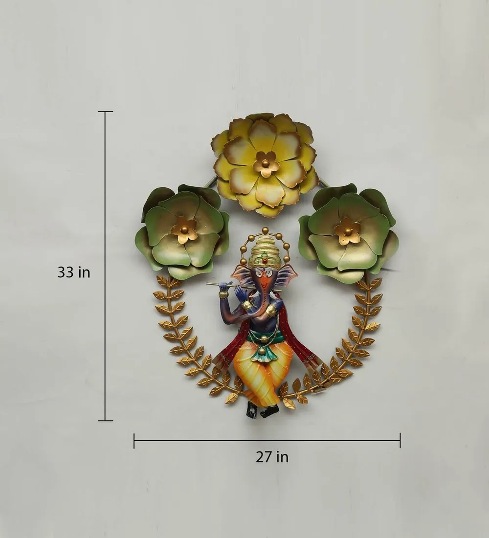 Flower Decorated Ganesha LED Metal Wall Art