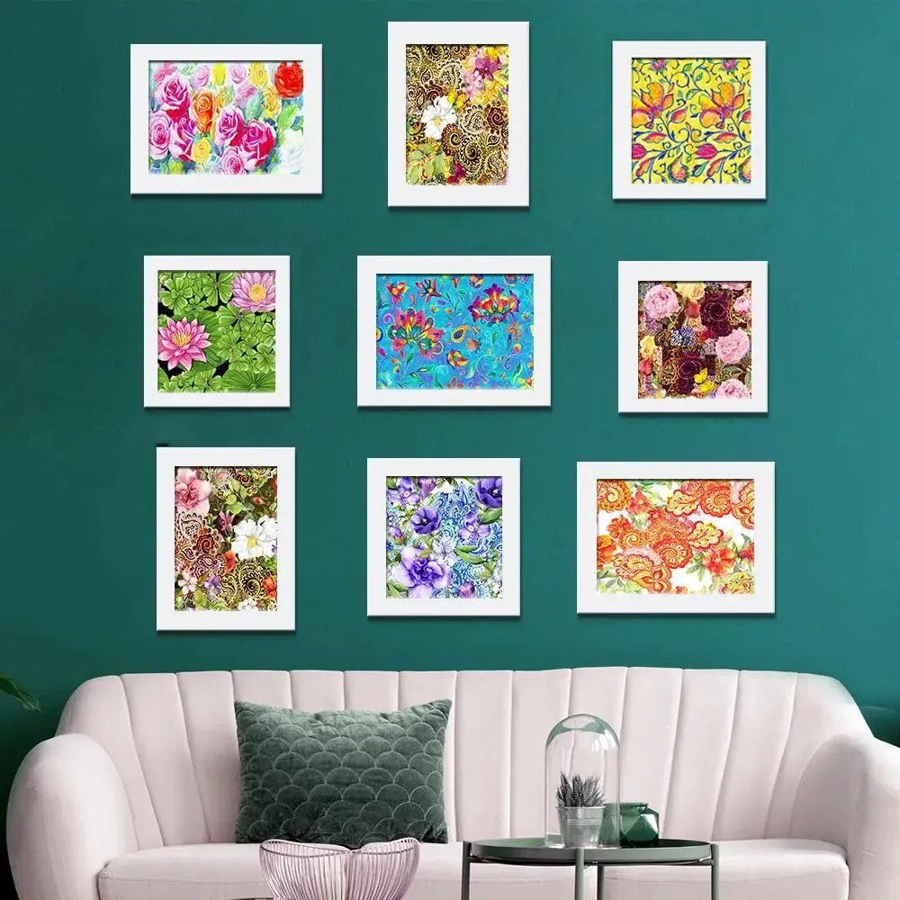 Flower Design Floral Print Wall Photo Frame Collage Set of 9