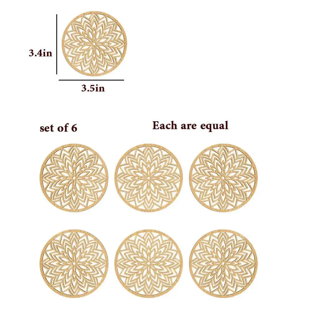 Flower Design Wooden Coasters Light Oak Finish