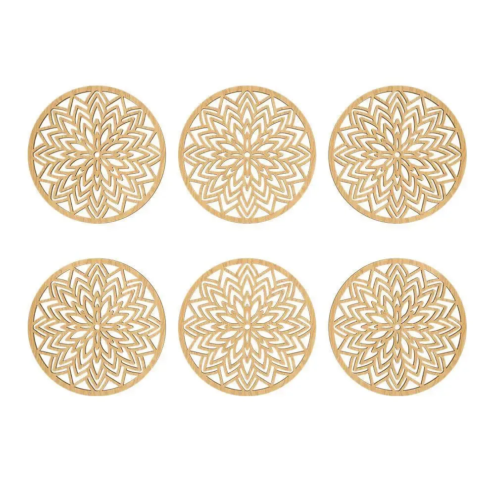 Flower Design Wooden Coasters Light Oak Finish