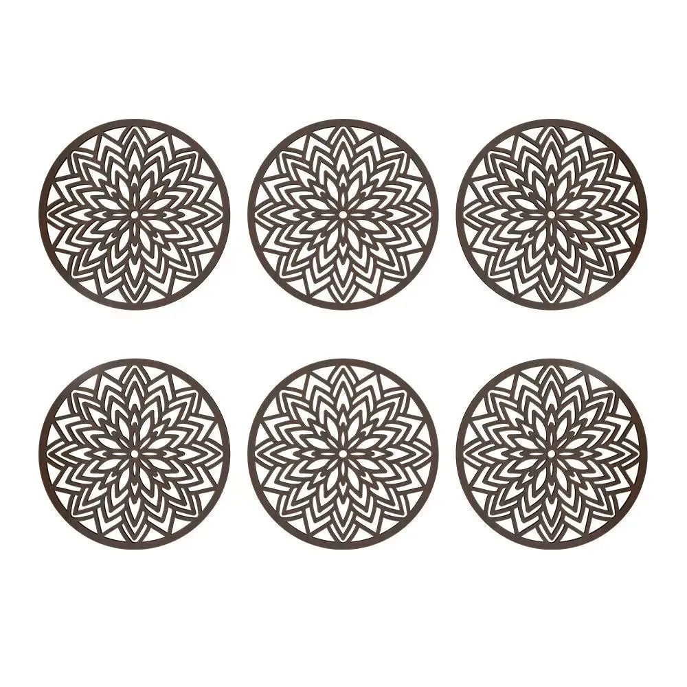 Flower Design Wooden Coasters Walnut Finish