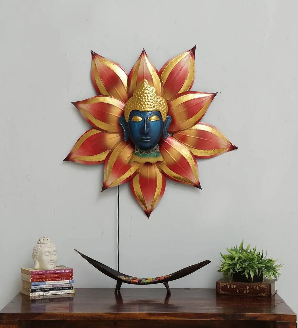 Flower Encircled Buddha LED Metal Wall Art