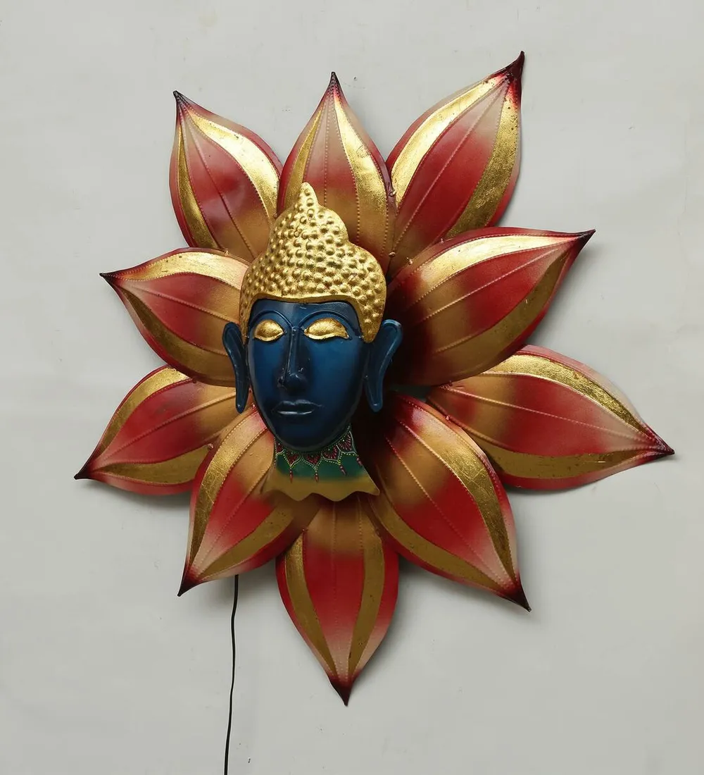 Flower Encircled Buddha LED Metal Wall Art