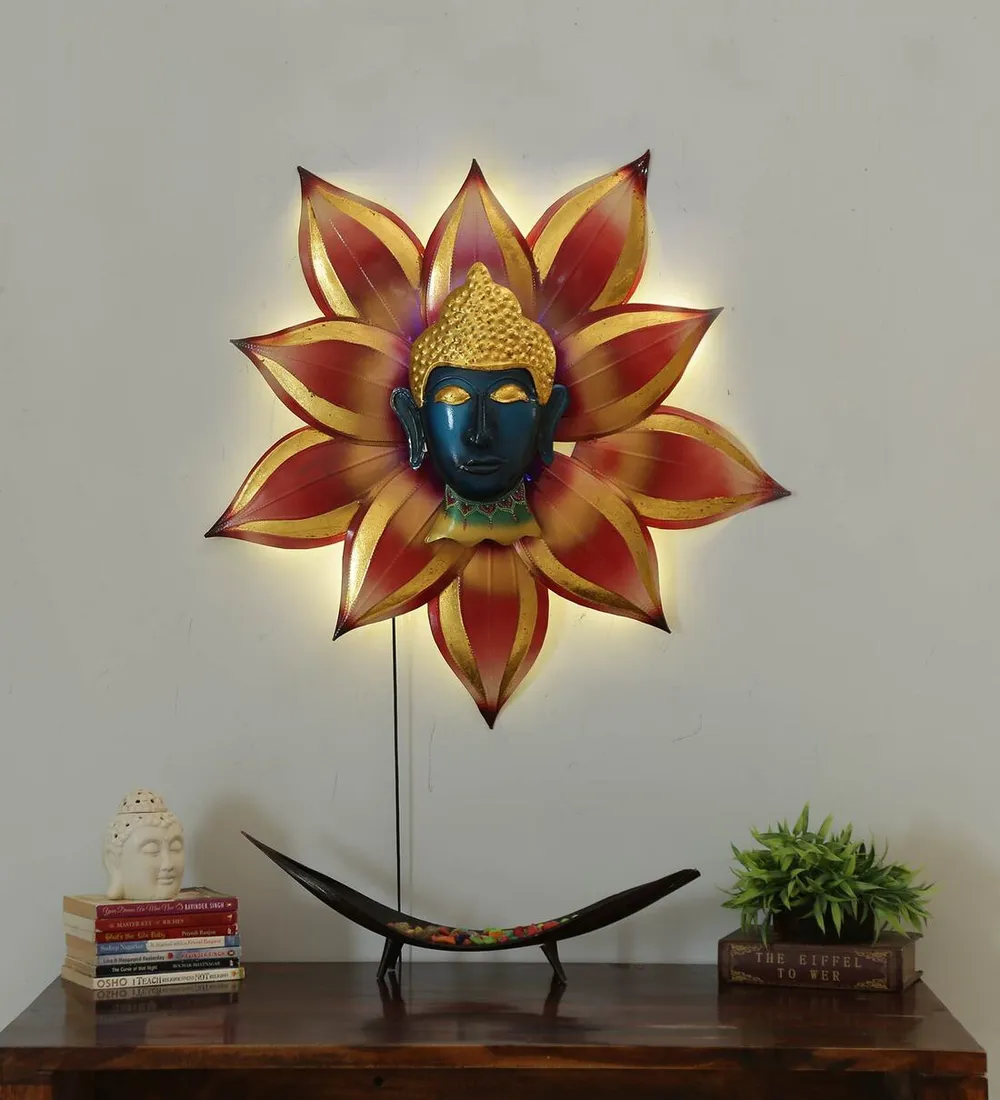 Flower Encircled Buddha LED Metal Wall Art