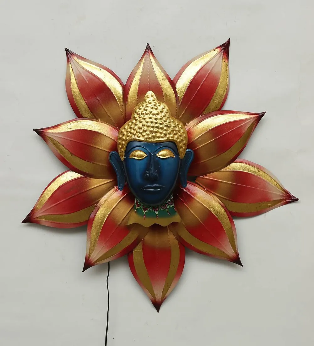 Flower Encircled Buddha LED Metal Wall Art